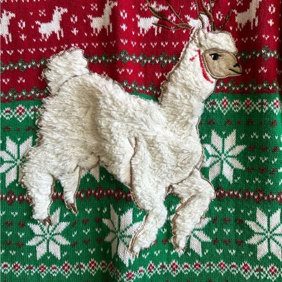33Degrees Llama Christmas Sweater Womens Size Large Red Green Snowflakes Holiday - Picture 3 of 6